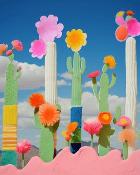 Kleurrijke Mexicaanse cactusfamilie, digital art 3d collage van Studio Allee
