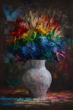 Explosion de couleurs dans un vase sur De Muurdecoratie