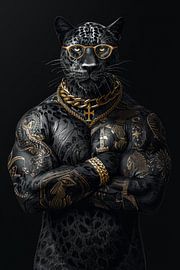 Schwarzer Panther voller Tattoos mit Goldkette