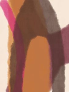 Speelse abstracte vormen in oranje, bruin en neonroze