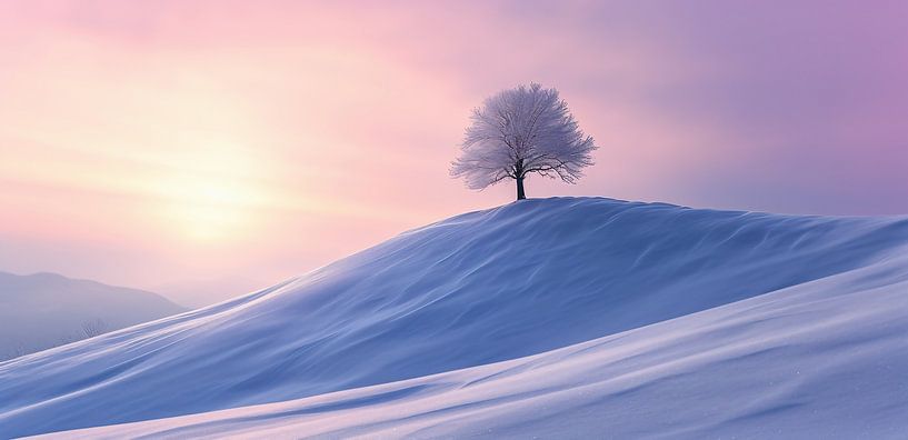 Eenzame boom in een besneeuwd landschap van fernlichtsicht