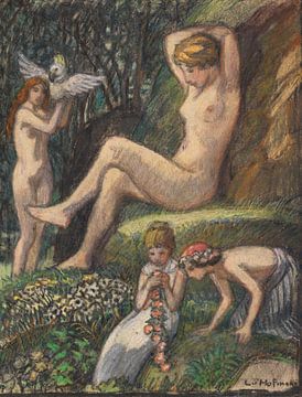 Lente-idylle met badgasten en bloemenkinderen, Ludwig von Hofmann
