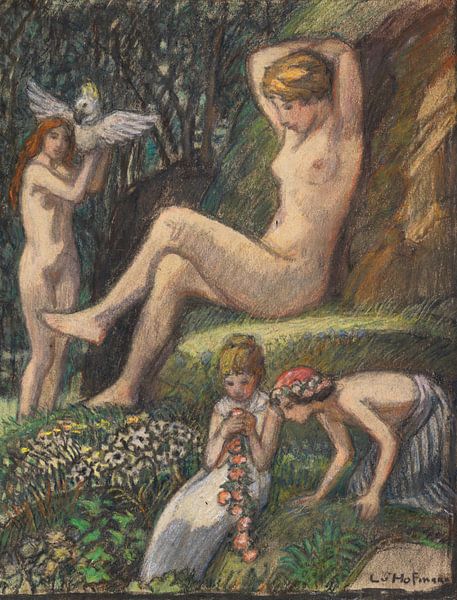 Spring idyll with bathers and flower children, Ludwig von Hofmann by All the Masters