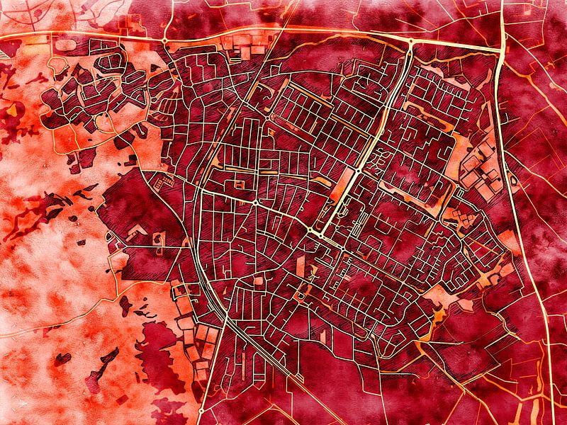 Map of Castricum with the style 'Amber Autumn' by Maporia
