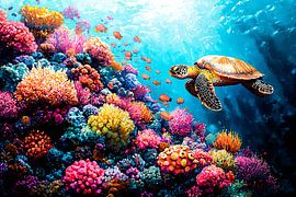 Dessin sous-marin coloré avec tortue sur Art & Soul Creations