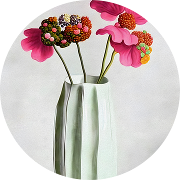 Witte vaas met roze bloemen van Artclaud