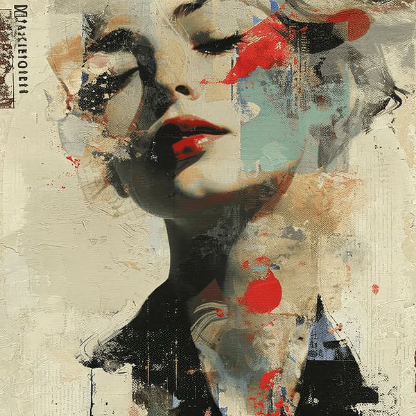 Modern en abstract portret in collage stijl van Carla Van Iersel