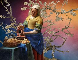 The Milkmaid and the Almond Flowers by Digital Art Studio