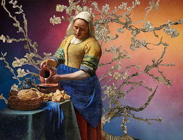 The Milkmaid and the Almond Flowers by Digital Art Studio