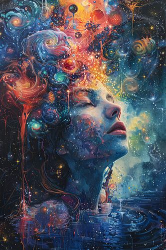 Vrouwelijke contemplatie onder sterrenhemel