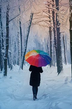 Sneeuw, regenboogparaplu van fernlichtsicht
