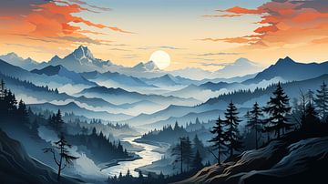 Bergen in het Juragebergte met zonsondergang en mist van Animaflora PicsStock