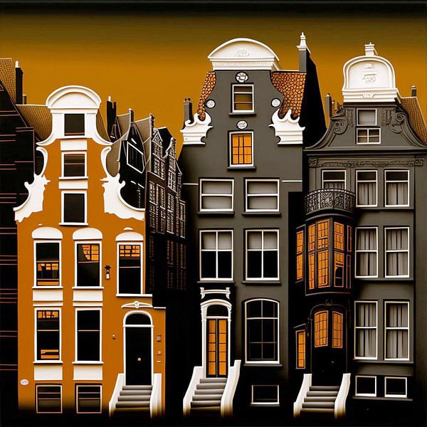 Stadtlandschaft Giebelhäuser Grachten Holland stilisiert von gm_designs