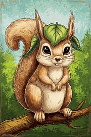 Niedliches Eichhörnchen auf Ast von Art & Soul Creations