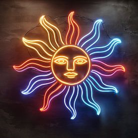 Soleil néon souriant dans un panorama en couleur sur TheXclusive Art