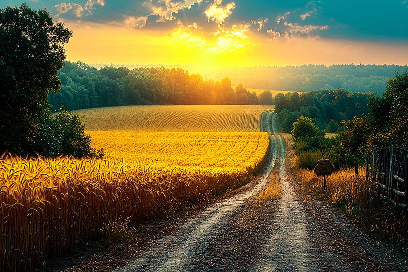 Zonsondergang boven gouden velden van Art & Soul Creations