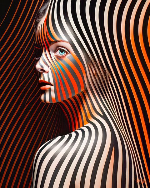 portrait woman in playful unique shapes and lines by René van den Berg