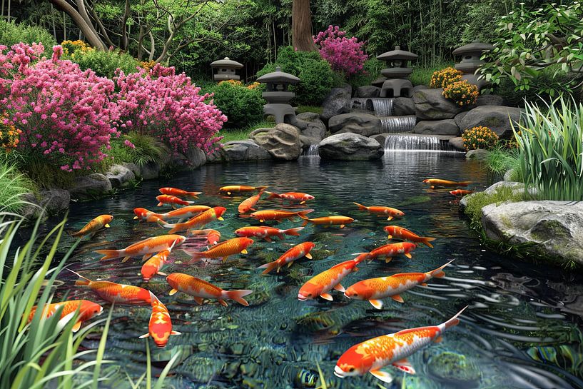 Koi Karpfen fischen in einem Teich von Egon Zitter