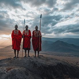 Masai portret in Afrikaans vallei bij zonsondergang van Sander Hupkes