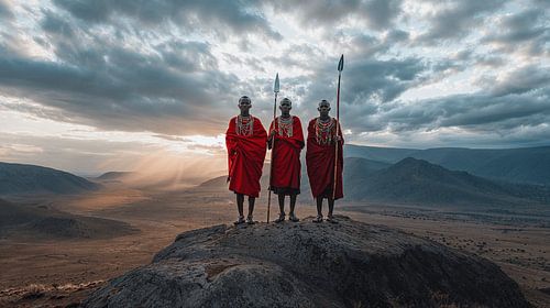 Masai portrait in African valley at sunset