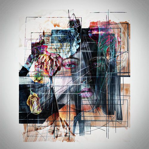 Geometric portrait of a flower girl (art)