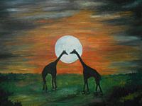 Giraffe Silhouette under the Full Moon