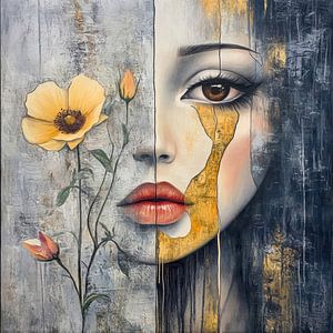 Traurigkeit hinter Blumen