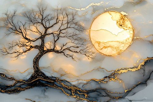 Boom met zon en marmer