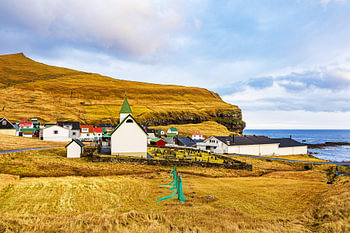 View of the village of Gjógv on the Faroe Island of Eysturoy