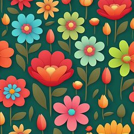 Blumen auf einem grünen Hintergrundmuster von Laly Laura