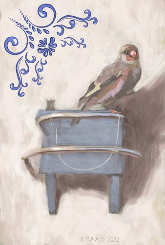 Der Stieglitz von Carel Fabritius in einer modernen Jacke.