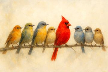 Striking Appearance - Colourful Birds in a Row
