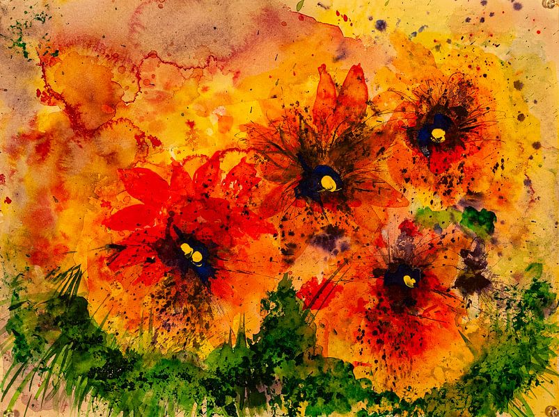 flowers in yellow and red by Klaus Heidecker