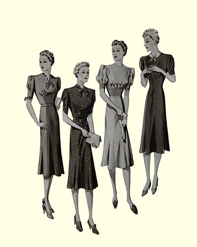 Reproduction of nostalgic image of ladies from the old fashion magazine 'La Charmante Parisienne'.