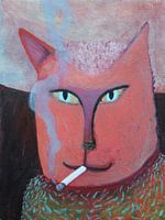 Rokend katje 18x24 cm