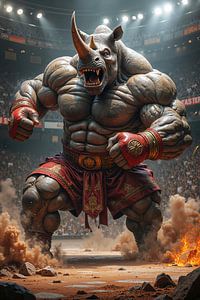 Fantasy Wall Art: RHINOCEROS – A gigantic Muay Thai fighter in an arena