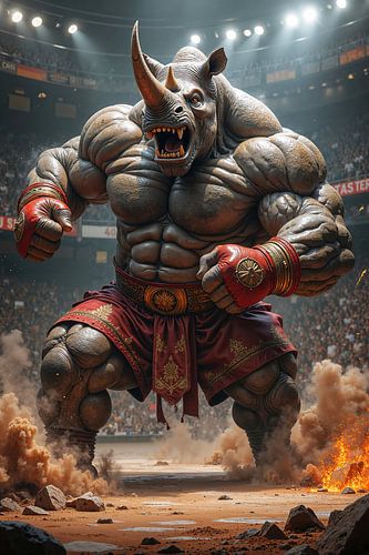 RHINOCEROS – A gigantic Muay Thai fighter in an arena