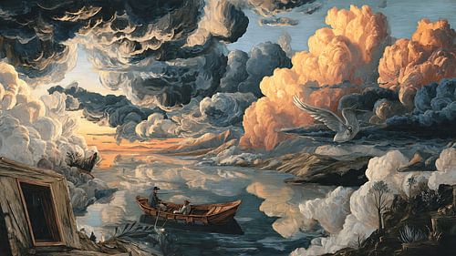 Droomlandschapillustratie in vintage oliestijl