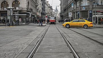  Taxi and Tram in Prague by Bastiaan Schuit