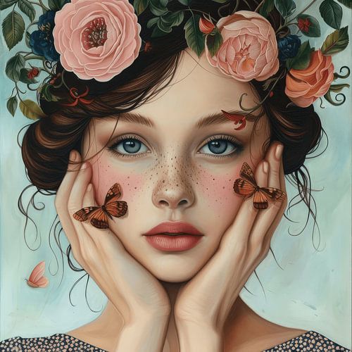 La fille, les fleurs et les papillons