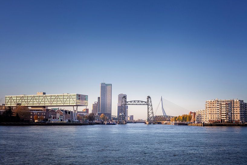 Rotterdam cityscape with De Hef on the left and the Erasmus bridge on the right. by Tjeerd Kruse