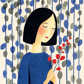 Dreaming woman in a quiet garden