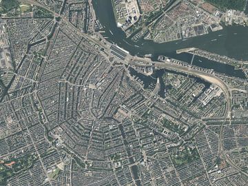 Vue aérienne du centre ville d'Amsterdam sur Maps Are Art