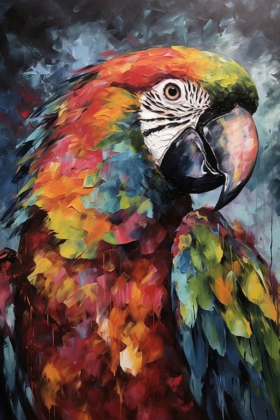 Papegaai in ruwe acryltechniek van NJ Midnight Studio