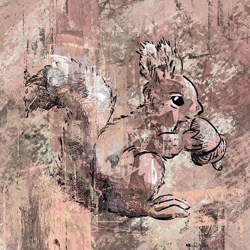 Eekhoorn in roze bruin en herfst tinten