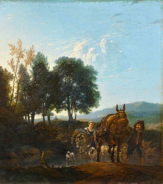 Landschaft mit Maultiertreiber, Karel du Jardin von Meisterhafte Meister