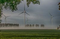 Éoliennes dans le brouillard