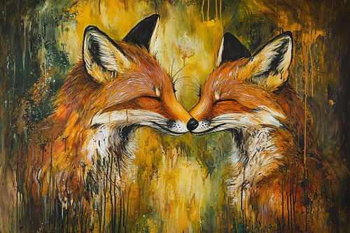 Liefdevolle vossen schilderij