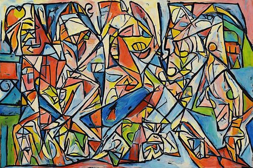 Abstract kubistisch ontwerp met dierenfiguren