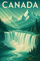 Kanada Art Deco Poster - Niagarafälle und Rocky Mountain Grandeur